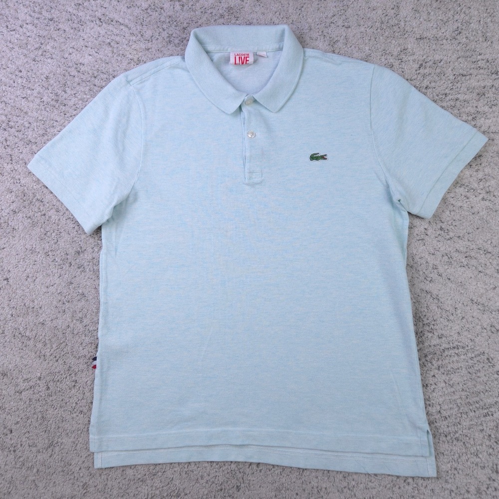 Lacoste Live Polo Shirt Mens Size 4 Light Blue Croc Logo Pique Knit Slim Fit